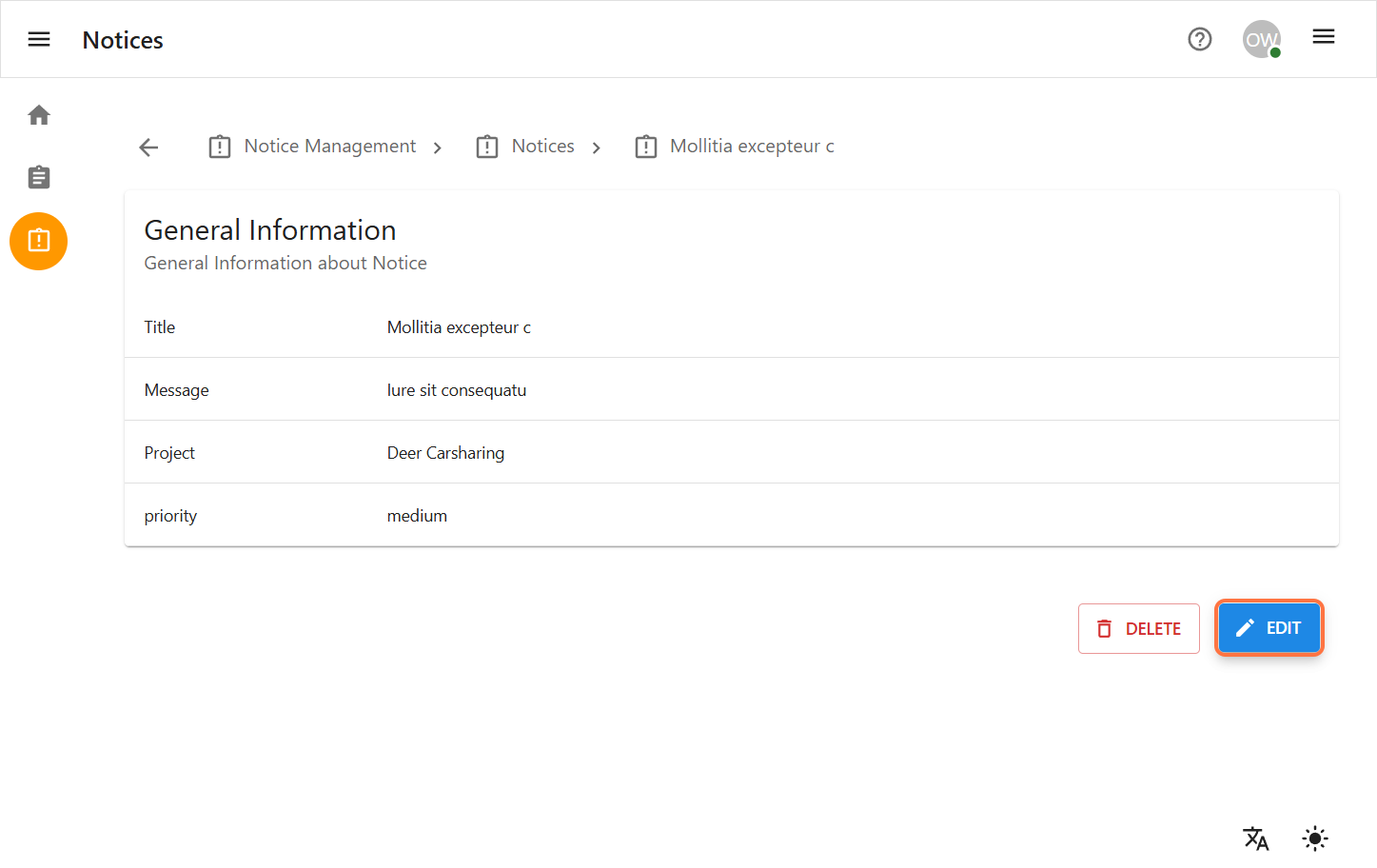 Select Notice to Edit