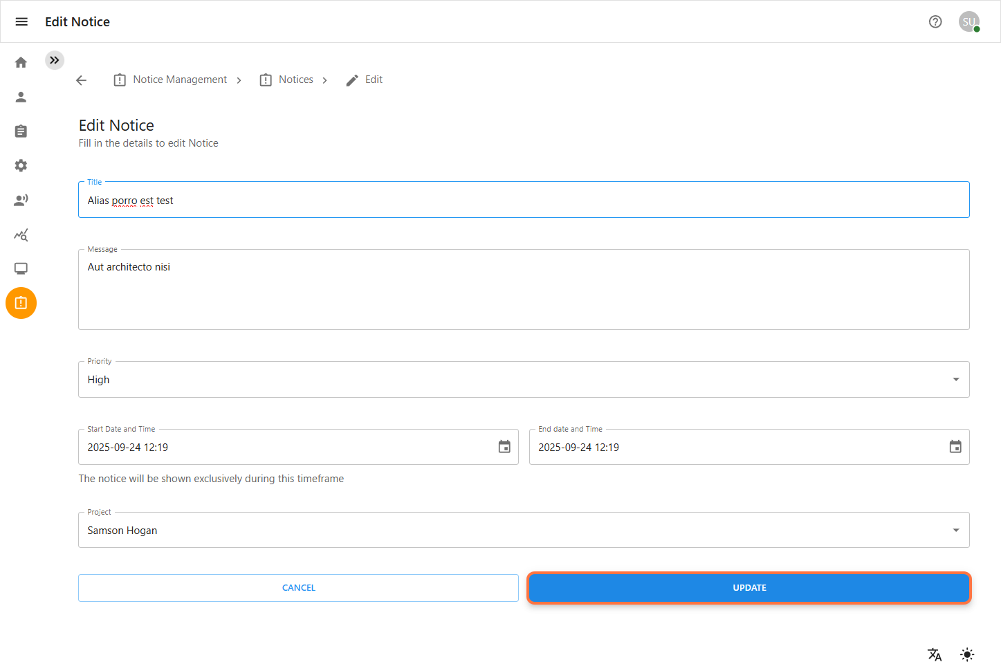 Select Notice to Edit