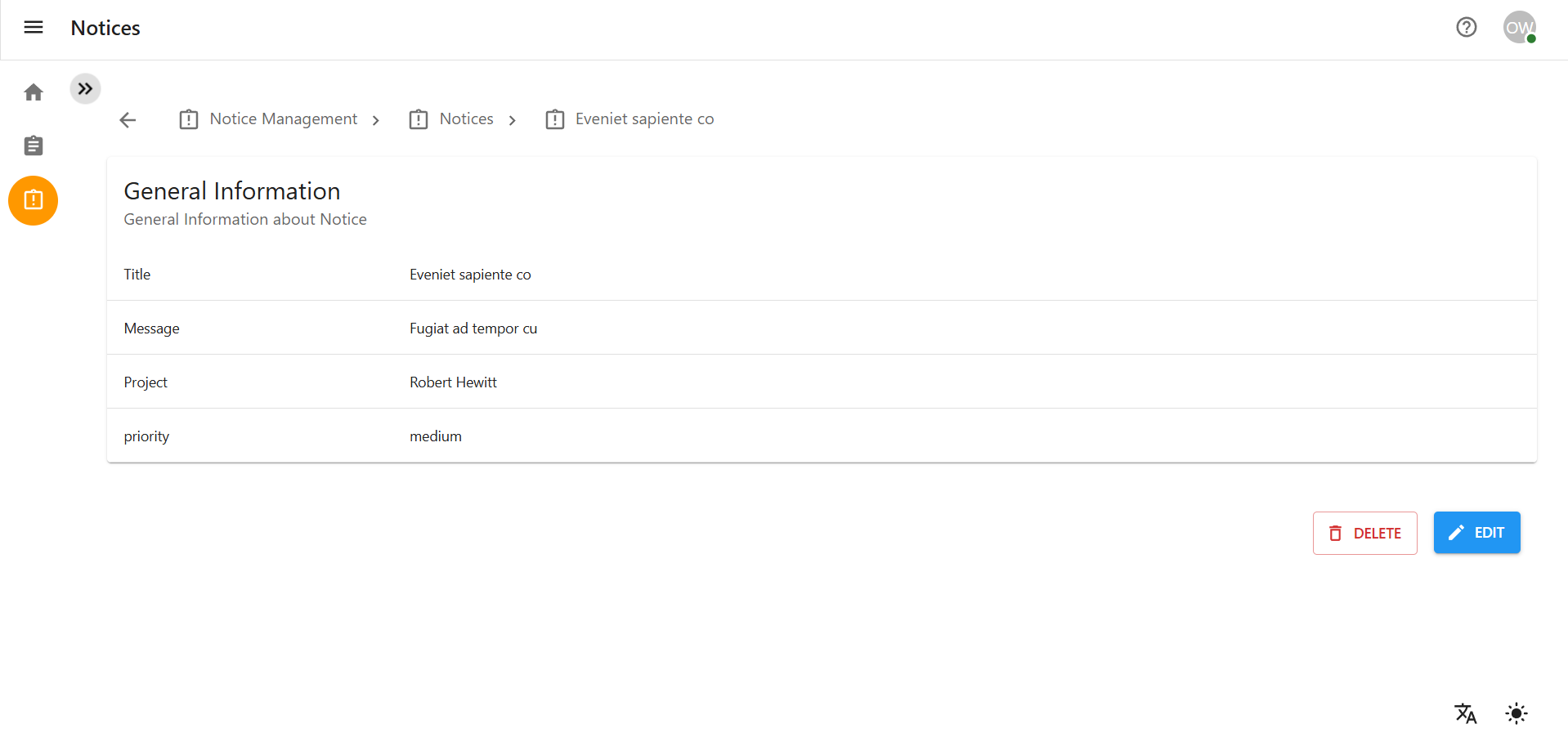 Select Notice to Edit